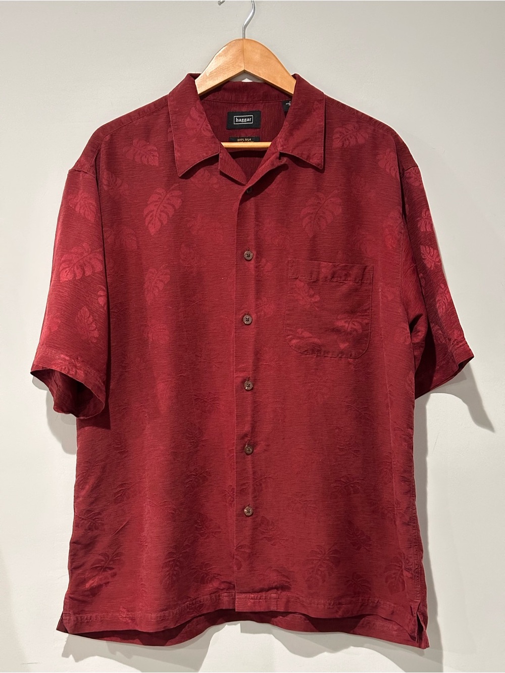 Haggar Short-Sleeve Button-Front Shirt in Burgundy Red